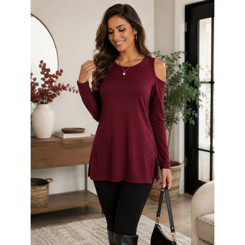 Michael Kors Burgundy Cold Shoulder Tunic Top Small